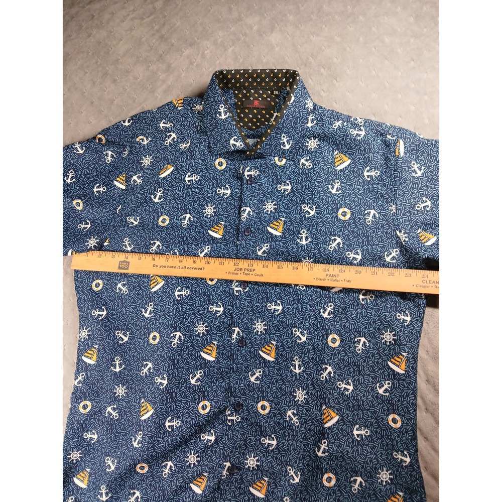 BC Collection Nautical Button Down Shirt Mens 2XL XXL Blue Anchor Ship Wheel - Picture 4 of 8